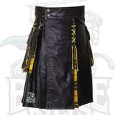 Men’s Black Leather Hybrid Kilt with MacLeod of Lewis Pleats – Premium Scottish Utility Wear